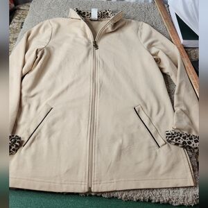 Women's Beige Blazer With Cheetah Trim - Maggie Sweet - Small